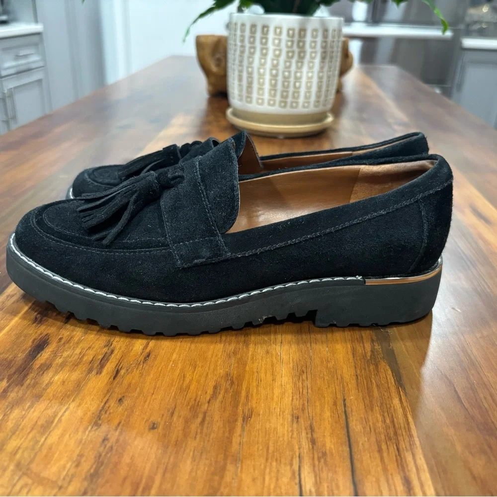Franco Sarto CAROLYNN Tassel Loafer - Black Suede 6.5